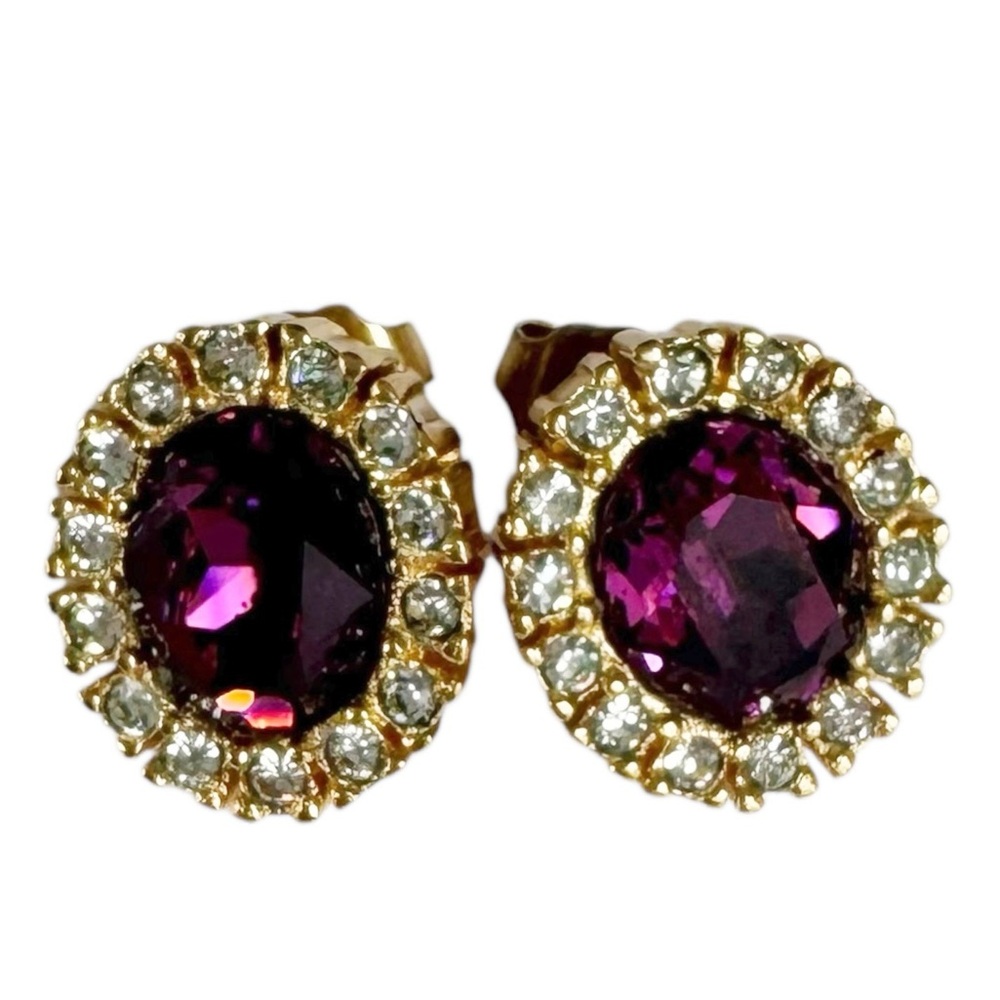 DIOR Royal Lavender Crystal Pierced Earrings - Picture 2 of 10